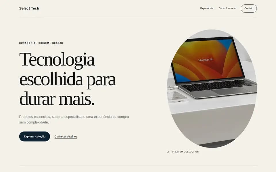 Página inicial do modelo Select Tech, disponível no criador de sites Nynch